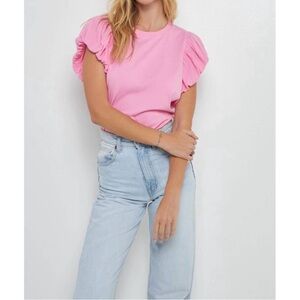 English Factory Pink Puff Sleeve Top Size Medium Ruffle Sleeve Blouse